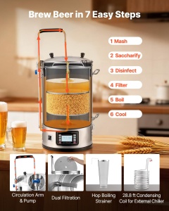 Kit de fabricare bere VEVOR N30, capacitate 30 L, putere 100-2500 W, din otel inoxidabil - Img 3