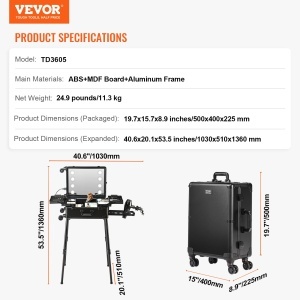 Koffer Make-up VEVOR TD3605, 4 compartimente, ABS MDF, 1030 x 510 x 1360 mm - Img 7