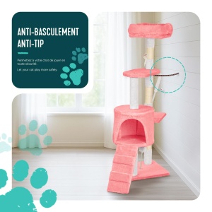 Kratzbaum pentru pisici VOUNOT 112 cm, roz, multifunctional si stabil - Img 4