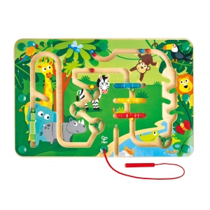 Labirint magnetic Hape Jungle din lemn cu animale si obstacole interactive