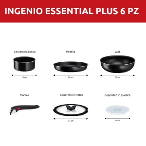 Lagostina Ingenio Essential + Set de vase antiaderente din aluminiu pentru gaz si cuptor, 6 bucati, baterie cu oala, tigaie, wok, 2 capace, maner detasabil - Img 2