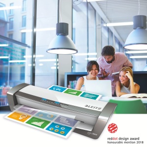 Laminator Leitz A3 Office Pro, pentru folii de laminare de 80 pana la 175 de microfoane, inclusiv kit de pornire pentru folie de laminare, laminare rapida, ideal pentru utilizare la birou si scoala, alb/argintiu, iLAM, 75180084 - Img 5