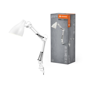 Lampa de birou LEDVANCE Office Line E27, alba, cu clip si doua articulatii