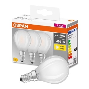 Lampa LED Osram E14, 4W, 470lm, Calda, 3 Bucati