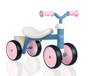 Laufrad Smoby Rookie Roz pentru copii de la 12 luni, cu suport pentru jucarii, design retro
