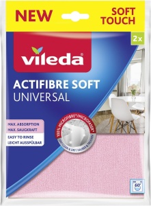 Lavete din microfibra Vileda Actifibre Soft, set 2 bucati, roz si gri