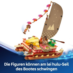 LEGO Disney Moana 2 Moanas Adventure Raft - Barca de jucarie cu panza textila punte detasabila foc de tabara si 3 minifigurine inclusiv Loto si Moni - - Img 6
