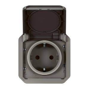 LEGRAND, Plexo Insertie noua, priza rezistenta la umezeala, standard Schuko, incl. capac cu balamale, protectie la contact, terminale plug-in, 16A, 250 volti, IP44 - IK08 (IP55 cu capac inchis), antracit, 069571L - Img 3