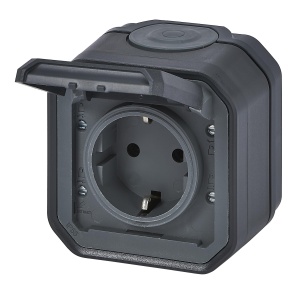 LEGRAND, Plexo New Priza rezistenta la umiditate, standard Schuko, inclusiv capac cu balamale, protectie la contact, terminale plug-in, 16 amperi, 250 volti, IP44 - IK07, culoare: antracit, 069799L - Img 2