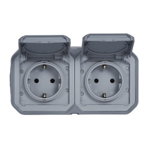 LEGRAND, Plexo Priza noua rezistenta la umiditate, 2 cai, standard Schuko, inclusiv capac cu balamale, protectie la contact, precablata, terminale plug-in, orizontala, IP44 - IK07, culoare: gri, 069742L - Img 3