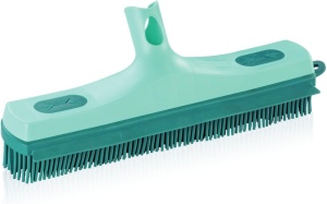 Leifheit Rubber Broom Click System cu supraperi igienici si racleta de apa, matura pentru interior si exterior, cap de matura cu peri de cauciuc pentru curatare temeinica, fara maner - Img 1