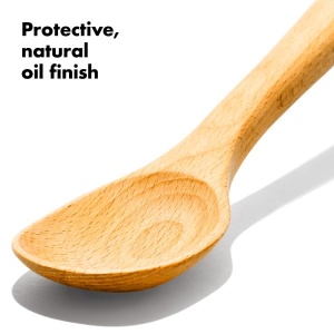 Lingura mare de lemn OXO Good Grips cu finisaj in ulei natural - lingura de bucatarie pentru amestecare si servire pentru vase de gatit cu acoperire antiaderenta, naturala, naturala - Img 4