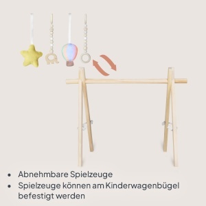 Lionelo Anis Baby Gym cu arc din lemn si saltea de joaca 100 cm Montessori - Img 6