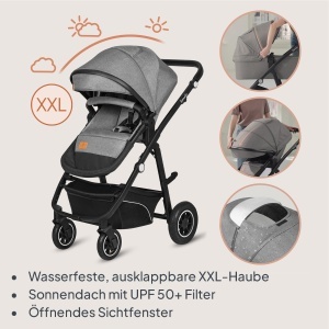 Lionelo Bianka Kinderwagen 3 in 1 Sistem de calatorie pliabil cu amortizoare si accesorii - Img 6