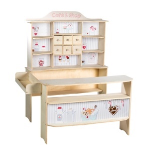 Magazin de jucarie din lemn Kaufladen Cafe Shop, cu accesorii si casa de marcat