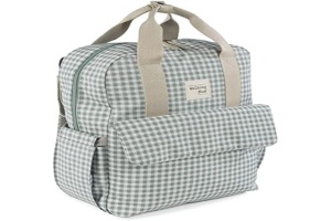 Mama care merge. Geanta scutece I Love Vichy pentru carucior, versatila, cu manere scurte si bretele de umar, verde, 37 x 28 x 12 cm