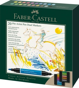 Marker Dual Faber-Castell 162020, 20 culori, pensula si varf fin