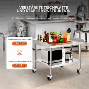 Masa de lucru VEVOR din inox, 76 x 91 x 76 cm, cu 4 roti si protectie stropi - Img 3