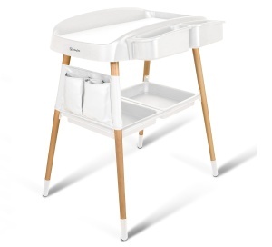 Masa de schimbat bebelusi babyGO ChangMe din lemn de fag, alba, cu roti mobile