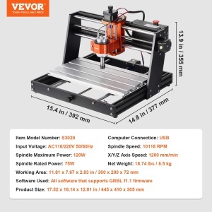 Masina CNC VEVOR 120W, 300x200x72mm, Gravor pentru Lemn si Plastic - Img 7
