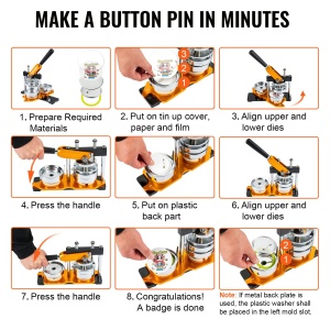 Masina de butoane VEVOR 75mm (3 inch) Badge Punch Press Kit, Masina de facut butoane pentru cadouri DIY pentru copii, Insigna de fabricare a butoanelor cu 500 de buc. Piese de buton si taietor de cerc si carte de vraji - Img 7