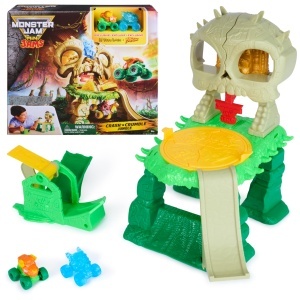Masina de curse Monster Jam Mini Crash n Crumble Jungle, detalii autentice, roti functionale