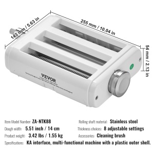 Masina de Facut Paste VEVOR 3 in 1, Inox, 8 Setari Grosime, Rosu - Img 7