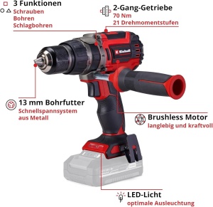 Masina de gaurit si insurubat Einhell TP-CD 1870 Li-i BL 18V Motor Brushless 70 Nm Fara acumulator - Img 4