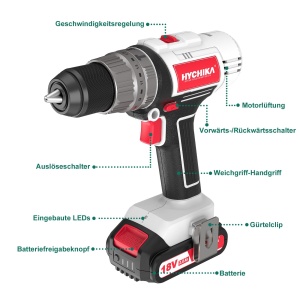 Masina de gaurit si insurubat HYCHIKA 18V 45 Nm 2 viteze set cu 53 accesorii - Img 3