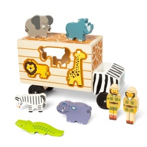 Masina de salvare Melissa Doug Safari, 10 piese, din lemn, pentru copii 2-4 ani