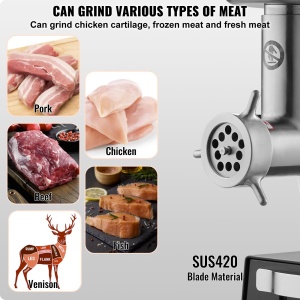 Masina de tocat carne electrica comerciala VEVOR 2,72 kg / min 350W, masina de tocat carne industriala cu lama si placa de macinare, masina de tocat carne multifunctionala din otel inoxidabil pentru bucatarie si restaurant - Img 4
