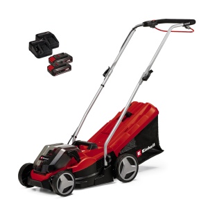 Masina de tuns iarba cu acumulator Einhell GE-CM 36/33 Li Kit Power X-Change (36 V, latime de taiere de 33 cm, pana la 250 m2, colector de iarba de 30 L, inaltime de taiere de 25-65 mm, inclusiv 2 baterii de 2,5 Ah + 2 incarcatoare)