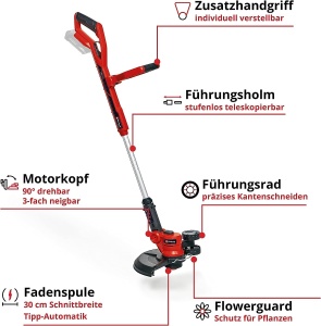 Masina de tuns iarba cu acumulator Einhell GE-CT 18/30 Li-Solo Power X-Change (Li-Ion, 18V, latime de taiere 30 cm, capul motorului poate fi rotit si inclinat la 90deg, inclusiv bobina de fir, fara baterie si incarcator) - Img 4
