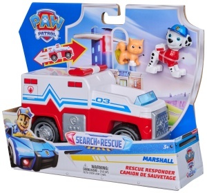 Masinuta de salvare Paw Patrol Marshall, 15 cm, cu mecanism pull-back, 2 figurine incluse - Img 8