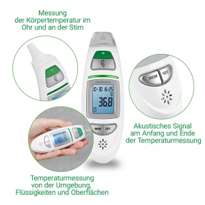 medisana TM 750 digital 6in1 termometru clinic Termometru pentru urechi pentru bebelusi, copii si adulti, termometru pentru frunte cu alarma vizuala de febra, functie de memorie si masurare a lichidelor, alb - Img 4