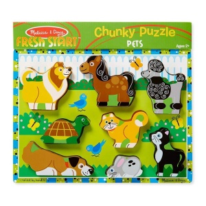 Melissa si Doug Pets Puzzle Chunky | Puzzle-uri | Jucarie din lemn | 2+ | Cadou pentru baiat sau fata