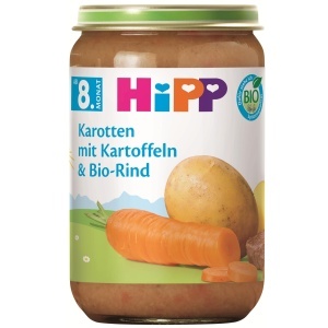 Meniu pentru bebelusi HiPP Bio cu morcovi si cartofi, 6 x 220g, fara sare, gluten-free