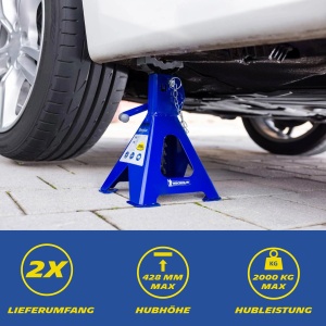 MICHELIN jack 2 tone capacitate de incarcare, 2 piese cadre de sustinere, reglabil pe inaltime 280 mm pana la 428 mm inaltime de ridicare suport din cauciuc, albastru, 2000kg - Img 6