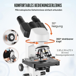 Microscop binocular VEVOR XSP-36, 40-2500x, iluminare LED, 3.05 kg - Img 4