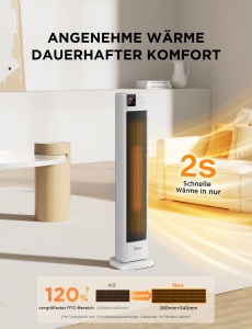 Midea NTH20-22GRWH Aeroterma Ceramica 2000W cu Termostat si Timer 24h - Img 3
