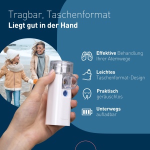 mini Air 360+ distribuit de OMRON | Inhalator portabil, silentios pentru adulti si copii | Inhalator incl. doua masti + mustiuc | Ameliorarea tusei si racelii | Incarcare cu Micro-USB - Img 3