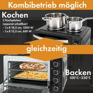 Mini cuptor Bomann(r) cu plite si rotisor | Gatit si coacere in acelasi timp | Mini cuptor 28L Caldura superioara/inferioara cu convectie 100deg-230degC | Mini cuptor electric 3100 wati incl. accesorii | KK 6059 CB - Img 3