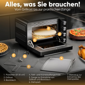 Mini Cuptor Electric ProfiCook PC MBG 1277, 30L, 1500W, cu Pizzastein - Img 3