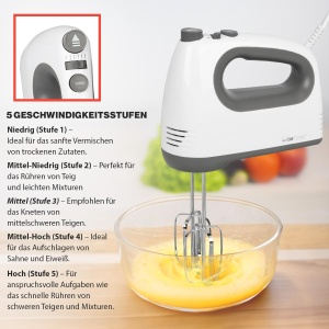 Mixer Clatronic | Motor puternic de 400 W | Mixer de mana | Turbo Stage si 5 niveluri de viteza | Mixere de mana | teluri si carlige de aluat din otel inoxidabil care pot fi spalate in masina de spalat vase | HM 3775 - Img 3