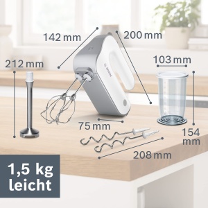Mixer de mana Bosch Styline MFQ4075DE 550W albargintiu 5 viteze Turbo accesorii incluse - Img 2