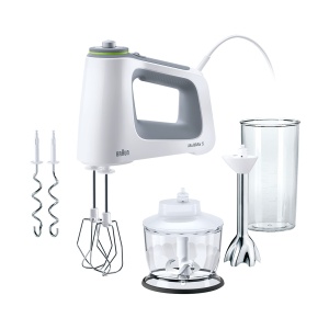 Mixer de mana Braun MultiMix 5 HM 5137, 750W, 9 viteze, albgri, accesorii incluse