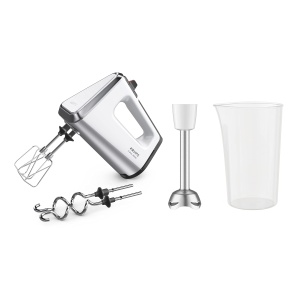 Mixer de mana Krups 3 Mix 9000, 750 wati, controler de viteza, mod turbo, maner ergonomic, mixer de mana incl. tel, carlig de aluat, atasament blender, ceasca de masurare, alb/argintiu, GN9121 - Img 1