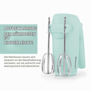 Mixer electric Elite Gourmet EHM003M, 5 viteze, 2 teluri din otel inoxidabil, mint - Img 2