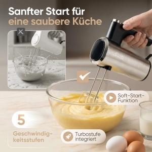 Mixere manual ProfiCook PC HM 1335, 400W, 5 viteze, accesorii din otel inoxidabil - Img 2