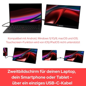 Monitor portabil Verbatim 49591, 35.6 cm (14 inch), Full HD, touchscreen, negru - Img 5